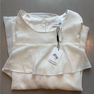 Calvin Klein White Ruffle Front Blouse